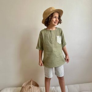 MİNİ BY ÇINAR YEŞİL KETEN TAKIM